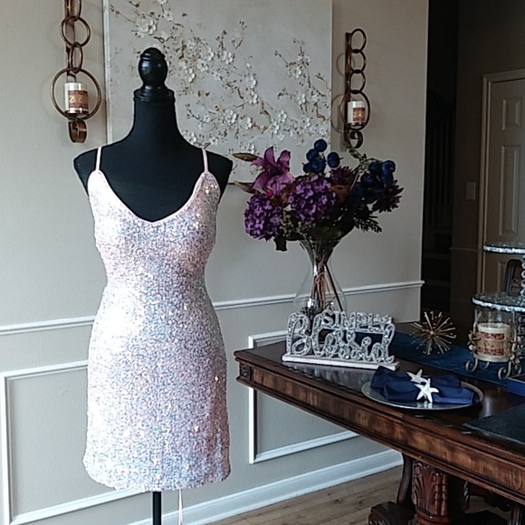 Eilly Bazar Embellished Light Pink Cocktail Mini Dress Size L - Picture 13 of 17